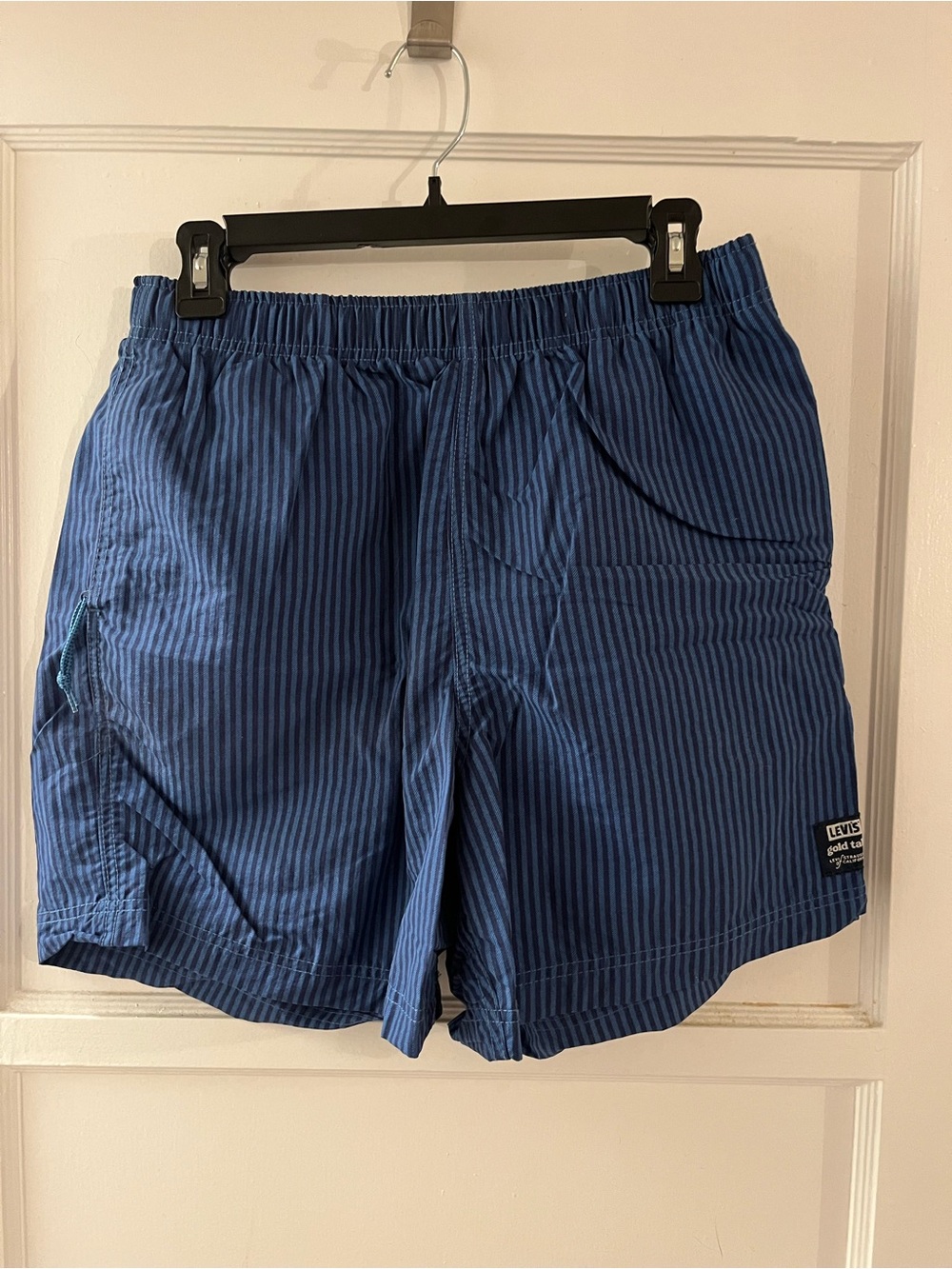 Levi's Men's Navy and Blue Striped Swim Trunks